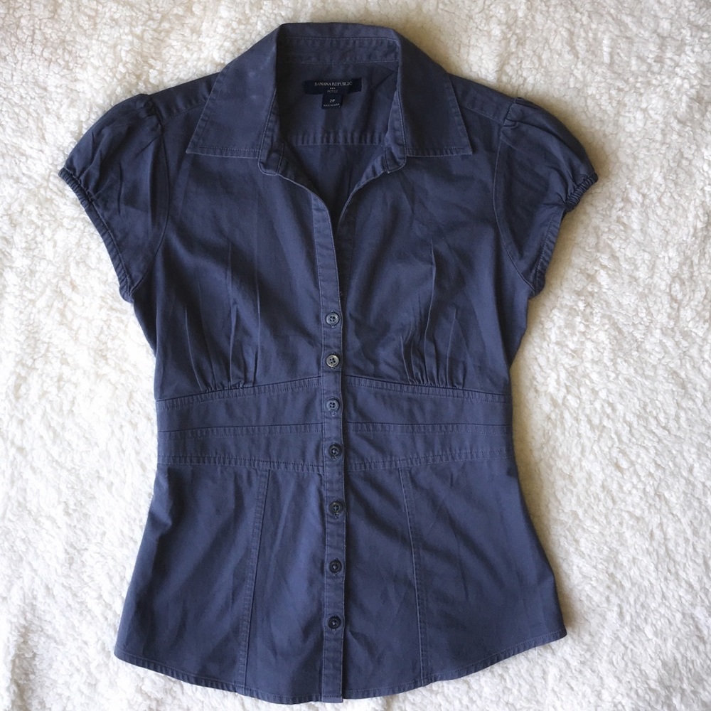 Banana Republic Blue Button Up Cap Sleeve Blouse